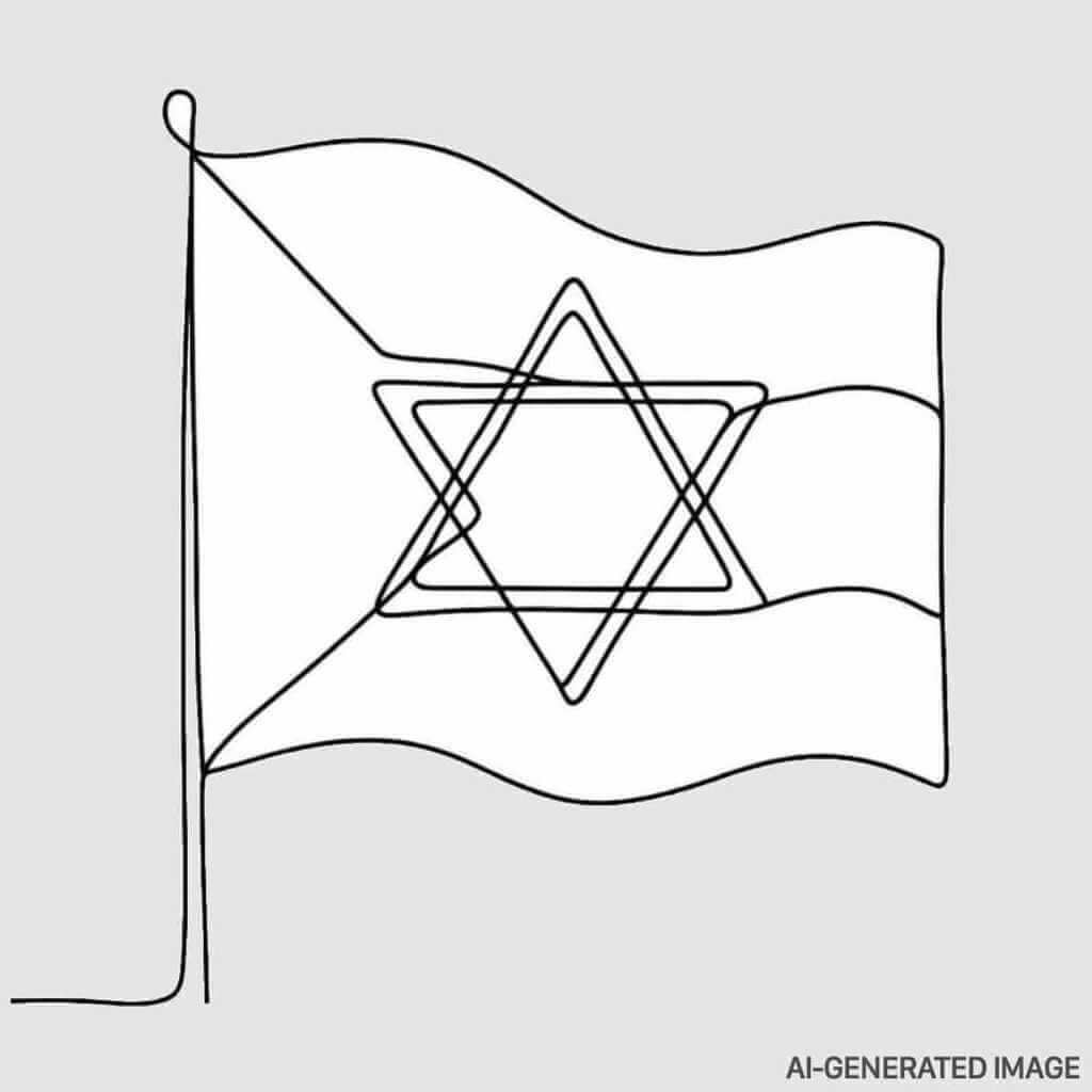 Artistic representation of the Palestinian flag intersected by a Star of David.