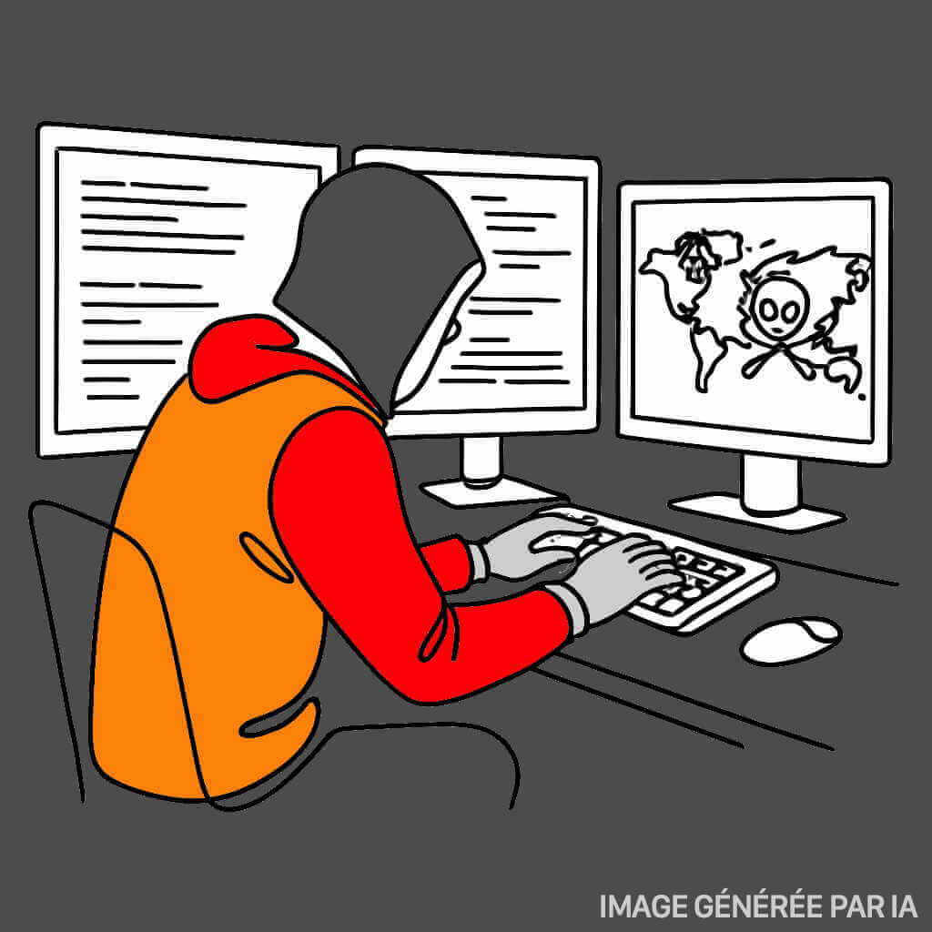 Représentation symbolique de la violence du piratage informatique, utilisé ici pour faire taire une voix critique par des moyens numériques invisibles mais ciblés.